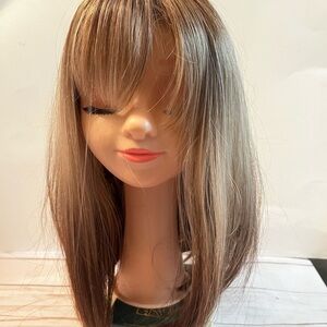 Ombre Blonde Brown Synthetic Long Bob Wig Full Cap